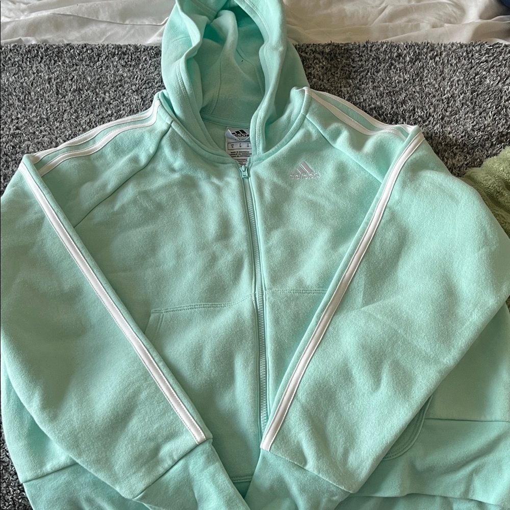 Adidas Light Green Full-Zip Hoodie & Pants Set